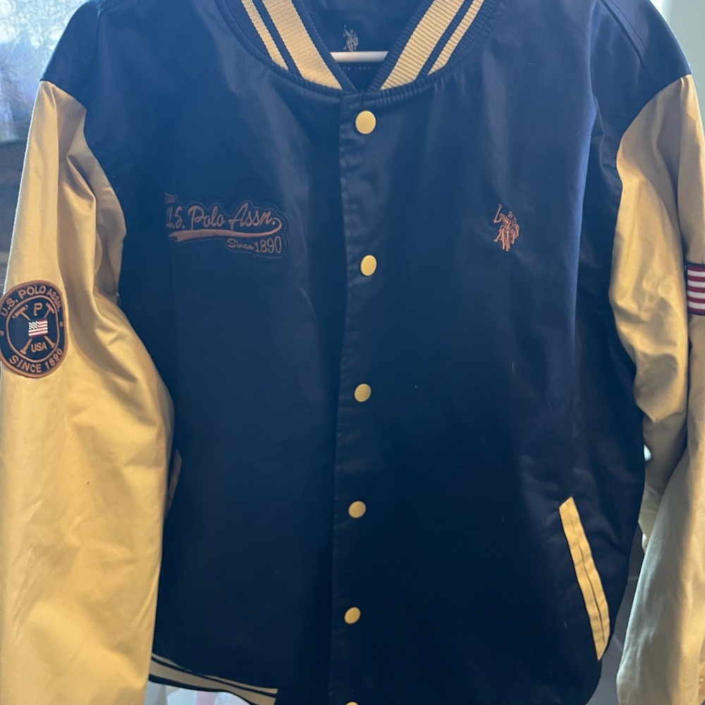 U.S. Polo Assn. Navy and Beige Varsity Jacket